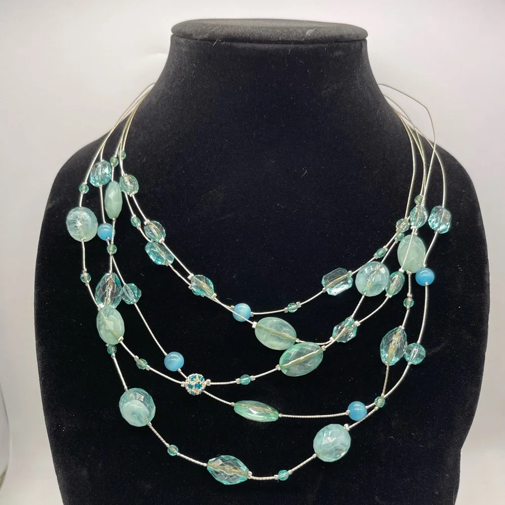 ➷ 5/$25 Glass Bead Necklace on Wire with Claw Closure - Picture 1 of 3